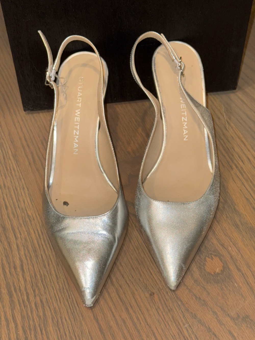 Stuart Weitzman Metallic Silver Pointed-Toe Slingback Pumps